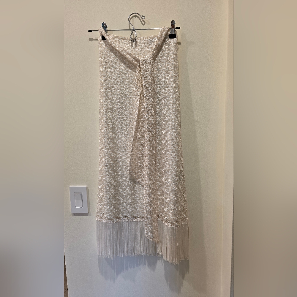 House of Harlow 1960 Cream Asymmetrical Fringe Skirt